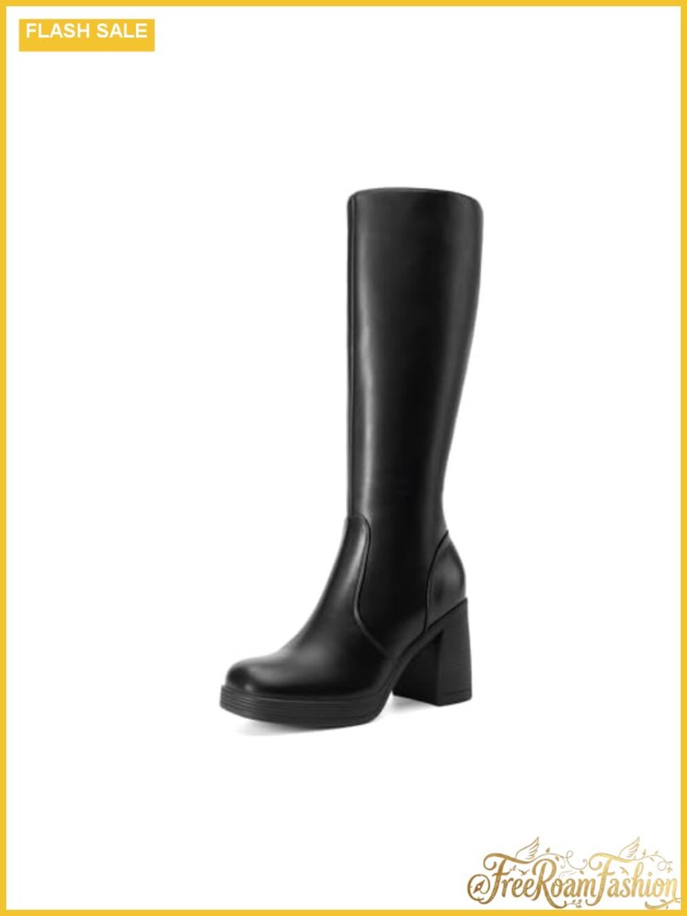 Women's Knee High Platform Heeled Boots Faux Leather Stretchy Shaft